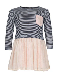 Kleid In Dunkelblau/ Rosa/ Weiß