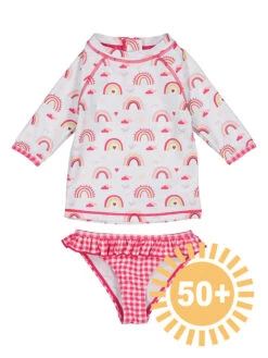 2tlg. Badeoutfit In Weiß/ Rot