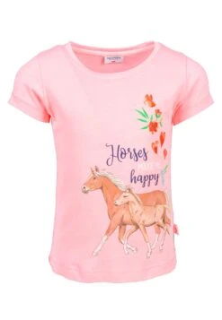 T-Shirt S/S Print Glitter Horses In Neon Melon